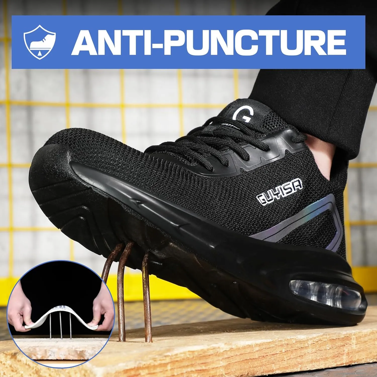 GLANOUDUN Steel Toe Shoes for Men Black Work Shoes Lightweight Safety Shoe for Men Indestructible Steel Toe Sneakers Industrial Construction Shoe Men's Work & Safety Footwear