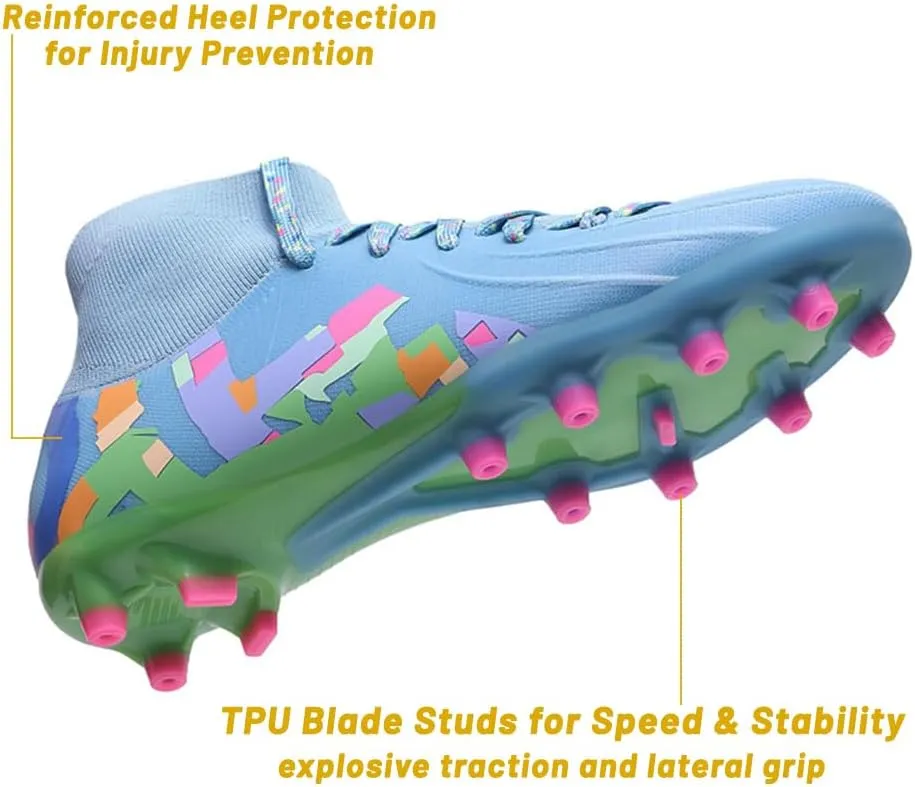 HESBITEUL Soccer Cleats Outdoor for Boys Training: High Top Football Cleats for Firm Ground