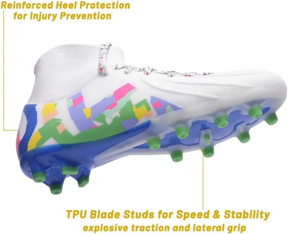 HESBITEUL Soccer Cleats Outdoor for Boys Training: High Top Football Cleats for Firm Ground