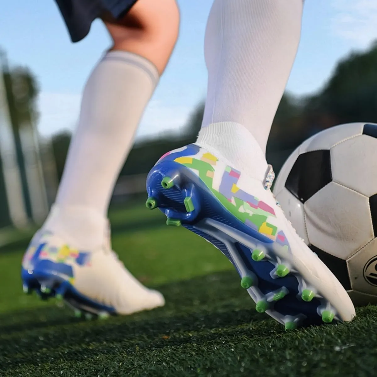 HESBITEUL Soccer Cleats Outdoor for Boys Training: High Top Football Cleats for Firm Ground