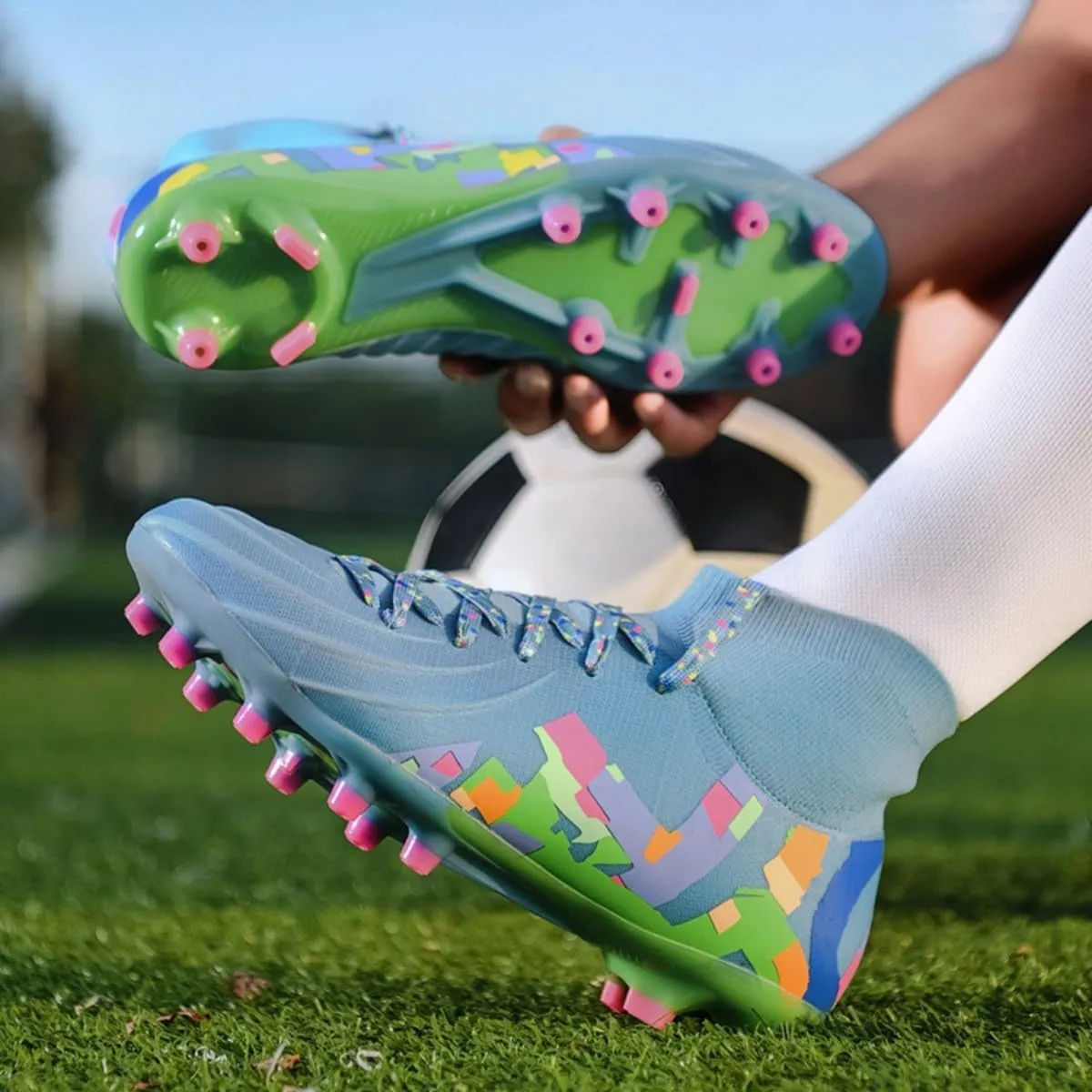 HESBITEUL Soccer Cleats Outdoor for Boys Training: High Top Football Cleats for Firm Ground