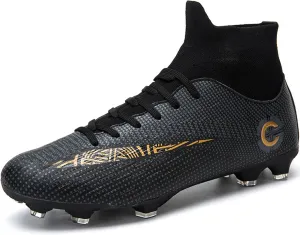 HHY Men's Soccer Shoes Football Cleats with Lace-Up High-Tops Non-Slip Spikes