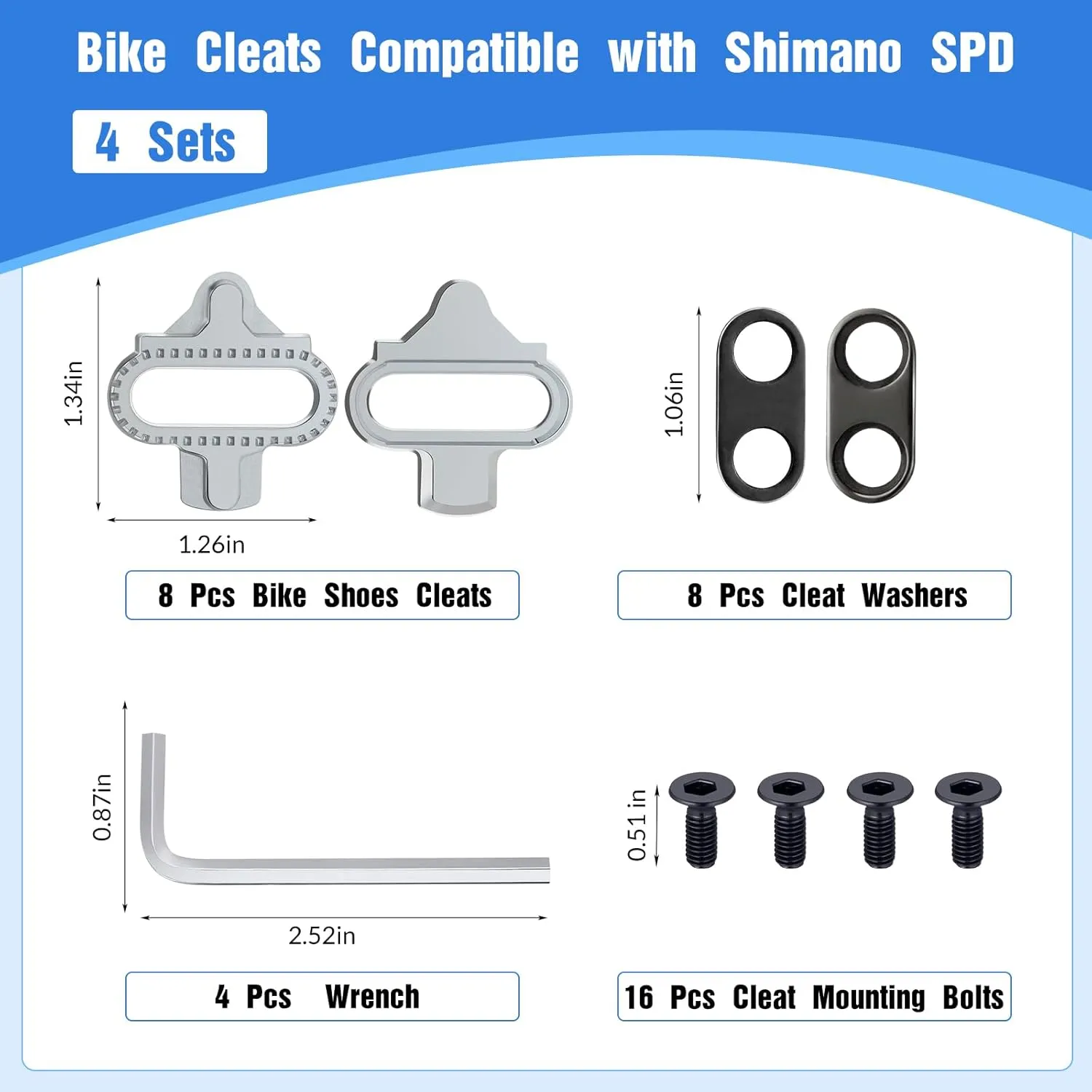 Hicarer 4 Sets Bike Cleats Compatible with Shimano SPD, Cleat Set for Indoor Cycling and Outdoor Biking Shoes Cycling Cleats Bike Clips for Men Women Mountain Biking