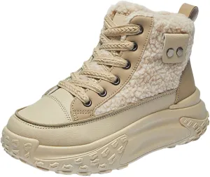 High Top Sneakers for Women Casual Winter Warm Platform Sneakers with Faux Fur Fleece Lining