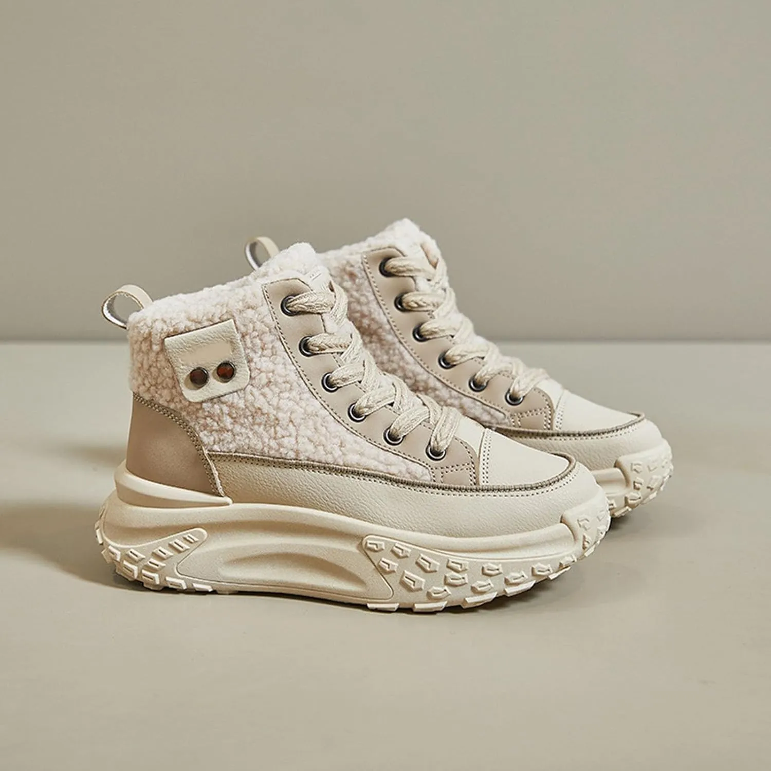 High Top Sneakers for Women Casual Winter Warm Platform Sneakers with Faux Fur Fleece Lining