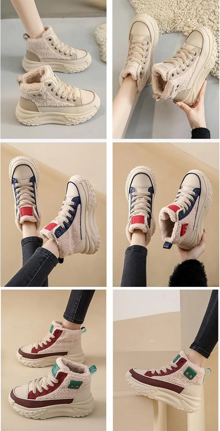 High Top Sneakers for Women Casual Winter Warm Platform Sneakers with Faux Fur Fleece Lining