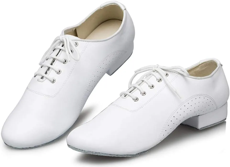 Honeystore Men's Lace-up Dance Shoes Leather Round-Toe Modern Tango Jazz Ballroom Latin