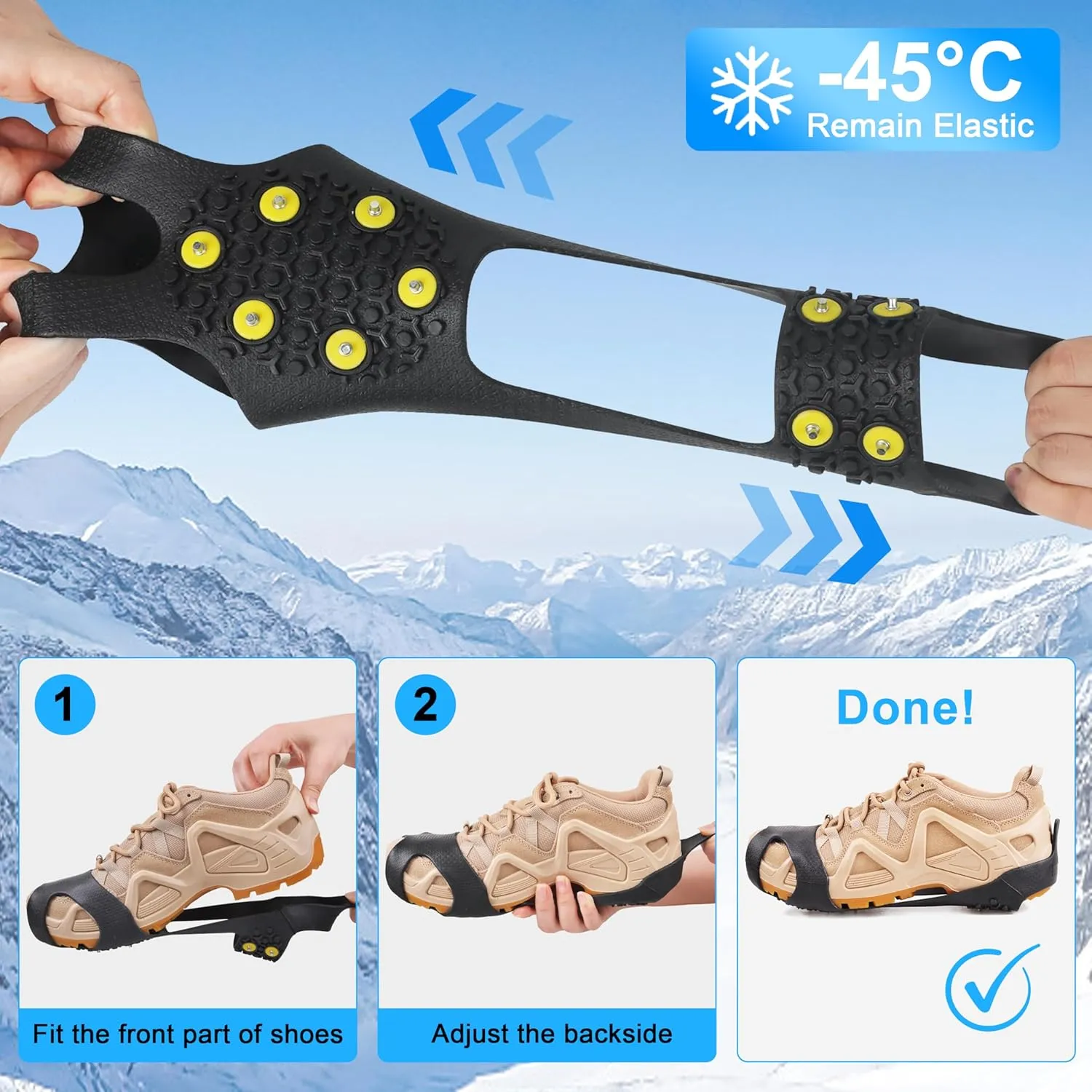 Ice Cleats for Shoes and Boots Ice Snow Grippers Anti-Slip Crampons 10 Studs Traction Cleat for Women Men Kids Hiking Fishing Walking Running Jogging