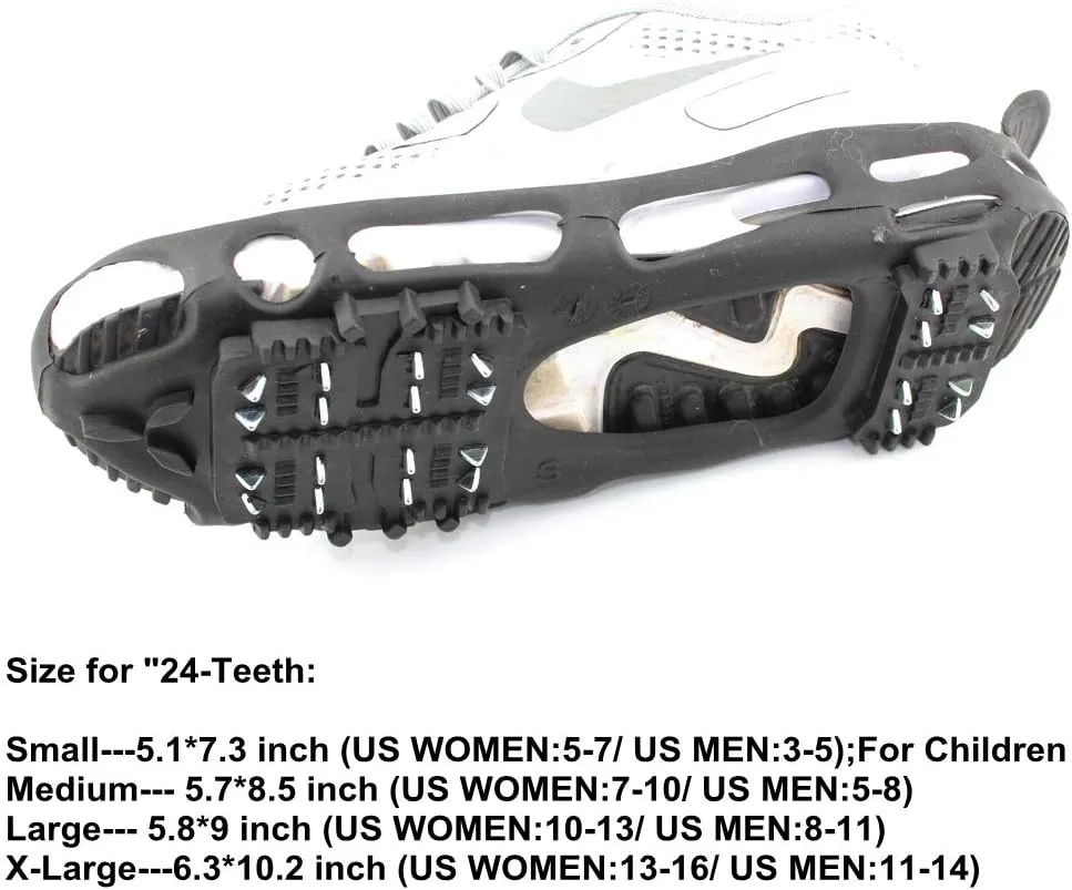 Ice Cleats Grippers for Shoes and Boots 24 Teeth Crampons 10 Teeth Tiny Spikes Ice Cleats for Walk on Ice Snow and Freezing Mud