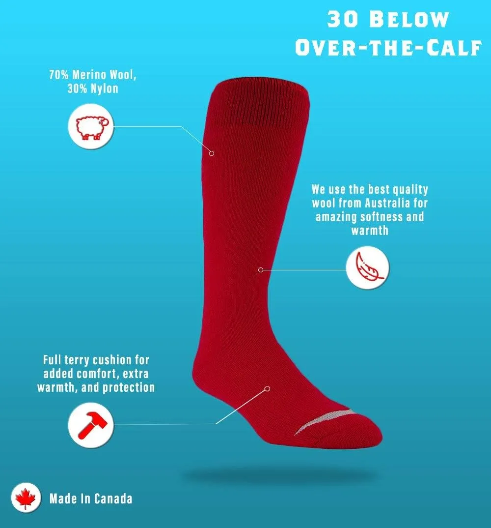 J.B. Field's Alpine -30 Below Winter Socks, Over-the-Calf Merino Wool Thermal Socks, 2 Pairs