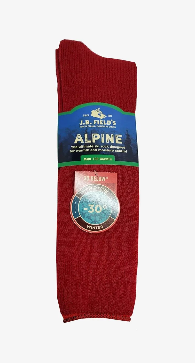 J.B. Field's Alpine -30 Below Winter Socks, Over-the-Calf Merino Wool Thermal Socks, 2 Pairs