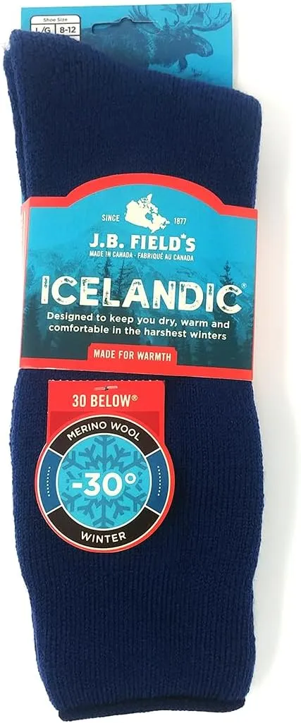 J.B. Field's Icelandic 30 Below Classic Winter Socks, 70% Merino Wool Heavyweight for Hiking, Trekking & Outdoor, 3 Pairs