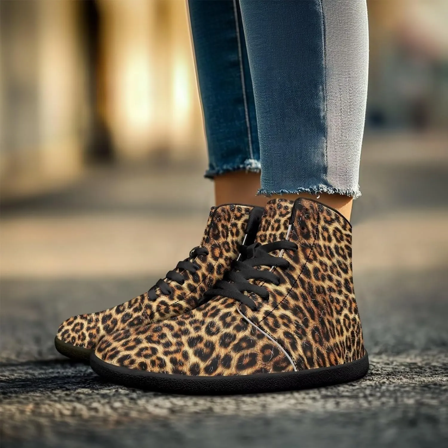 Jeiento Animal Print Barefoot High Top Sneaker Tennis Shoes Comfort Sports Fitness Running Shoes for Men