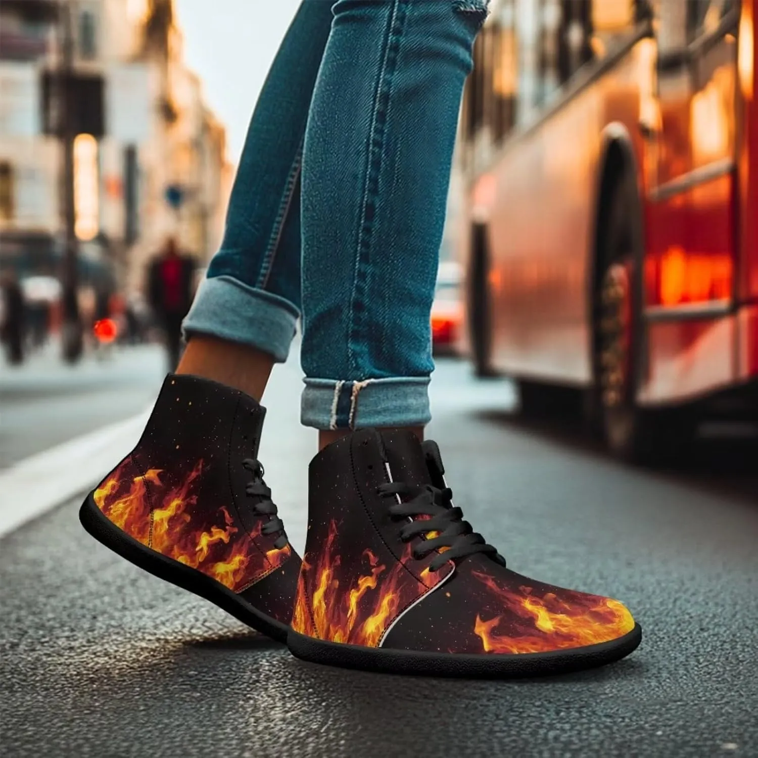 Jeiento Nature Pattern Mens Walking Shoes High Top Barefoot Running Shoes Wide Toe