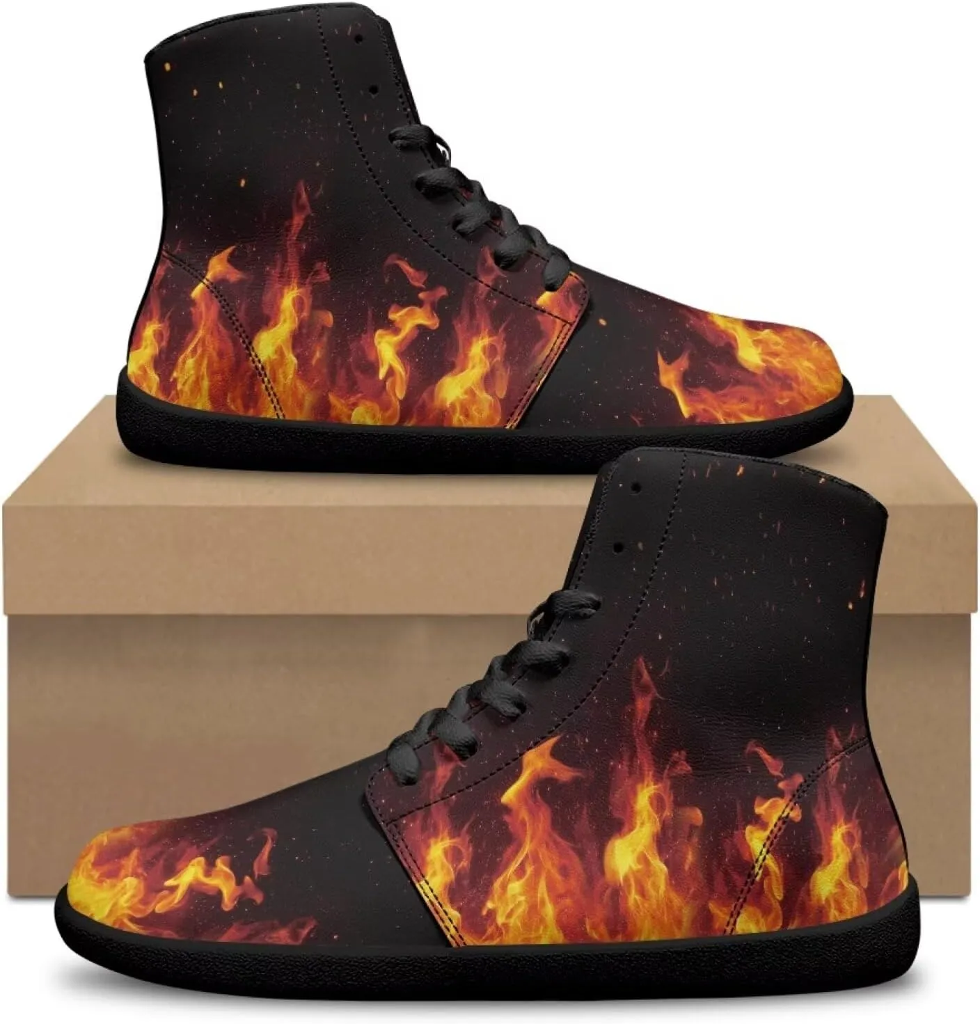 Jeiento Nature Pattern Mens Walking Shoes High Top Barefoot Running Shoes Wide Toe