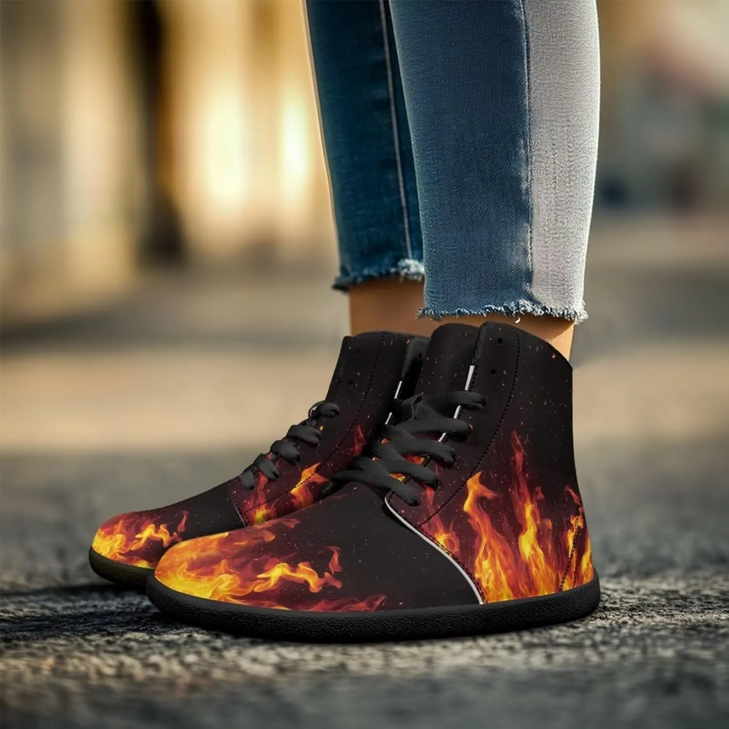 Jeiento Nature Pattern Mens Walking Shoes High Top Barefoot Running Shoes Wide Toe