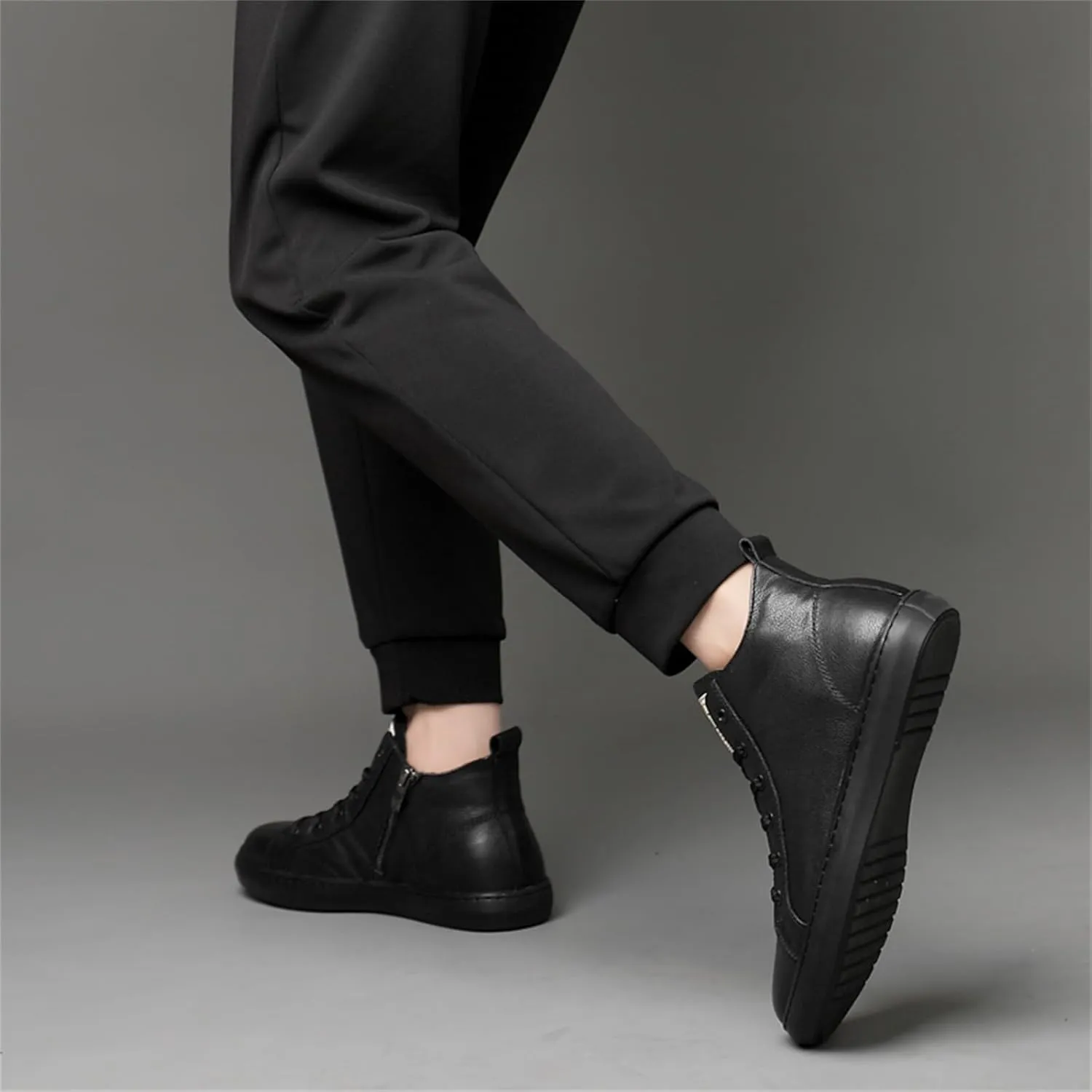 JiuQing Men's Fashion Dress Sneaker High Top Lace-Up Oxfords Side Zipper Casual