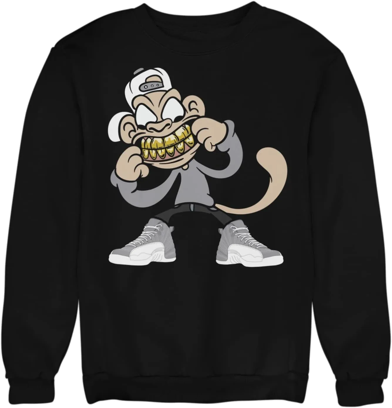 Jordan 12 Stealth Monkey Man Grill Sweatshirt To Match Men's Sneakers, Crewneck Pullover Fleece Top To Match Jordans
