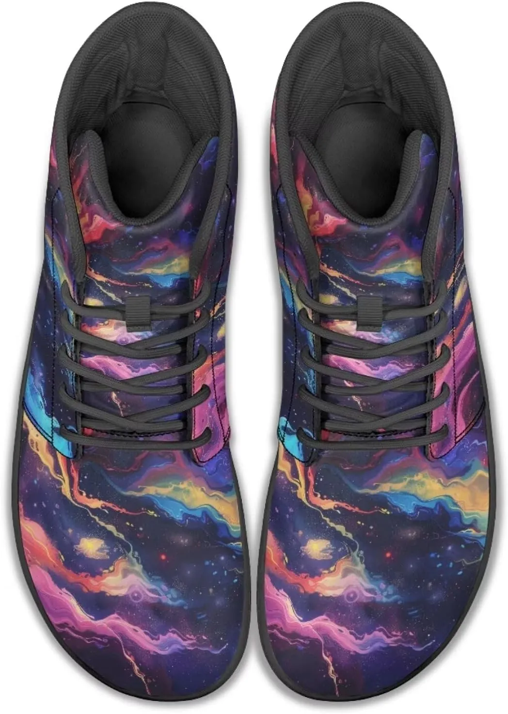 JoyLamoria Womens High Top Sneakers with Marble Painted Walking Tennis Shoes Lace up Leather Minimalist Shoes for Outdoor