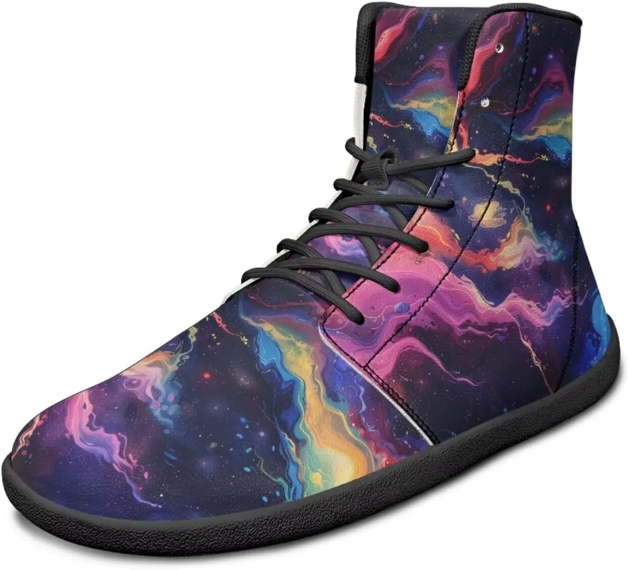 JoyLamoria Womens High Top Sneakers with Marble Painted Walking Tennis Shoes Lace up Leather Minimalist Shoes for Outdoor