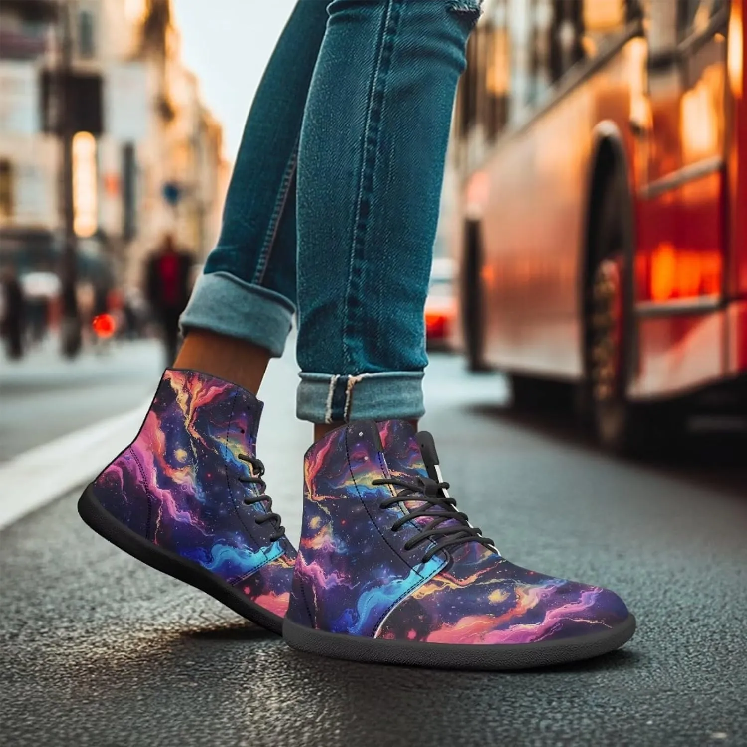 JoyLamoria Womens High Top Sneakers with Marble Painted Walking Tennis Shoes Lace up Leather Minimalist Shoes for Outdoor