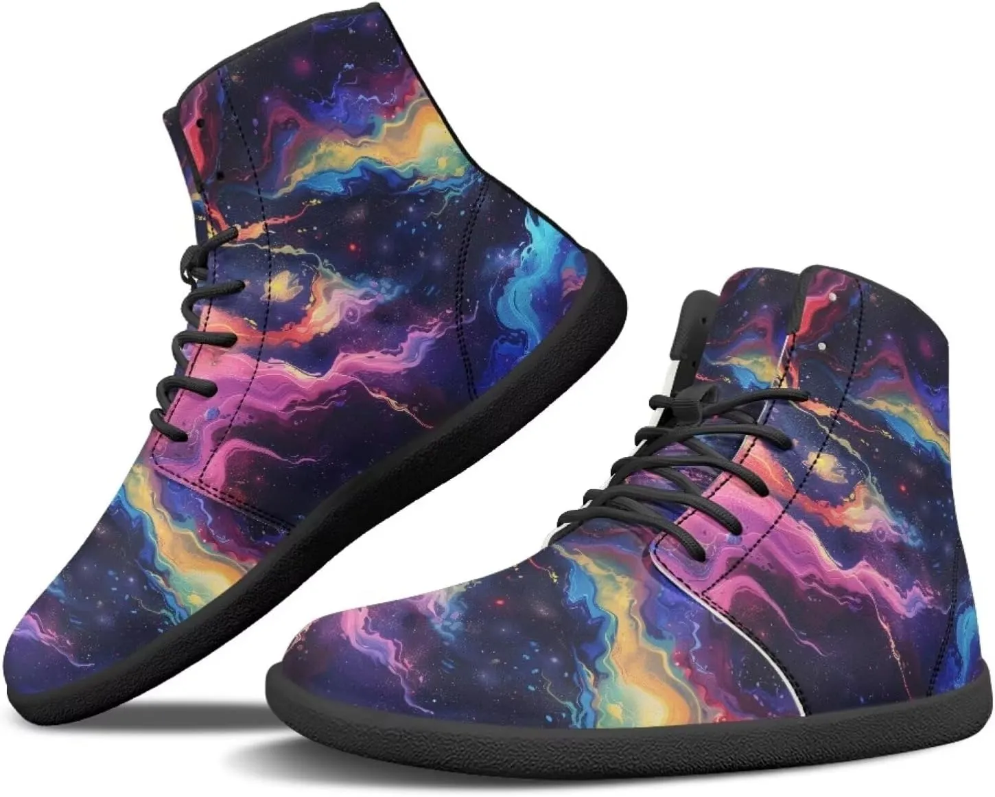 JoyLamoria Womens High Top Sneakers with Marble Painted Walking Tennis Shoes Lace up Leather Minimalist Shoes for Outdoor
