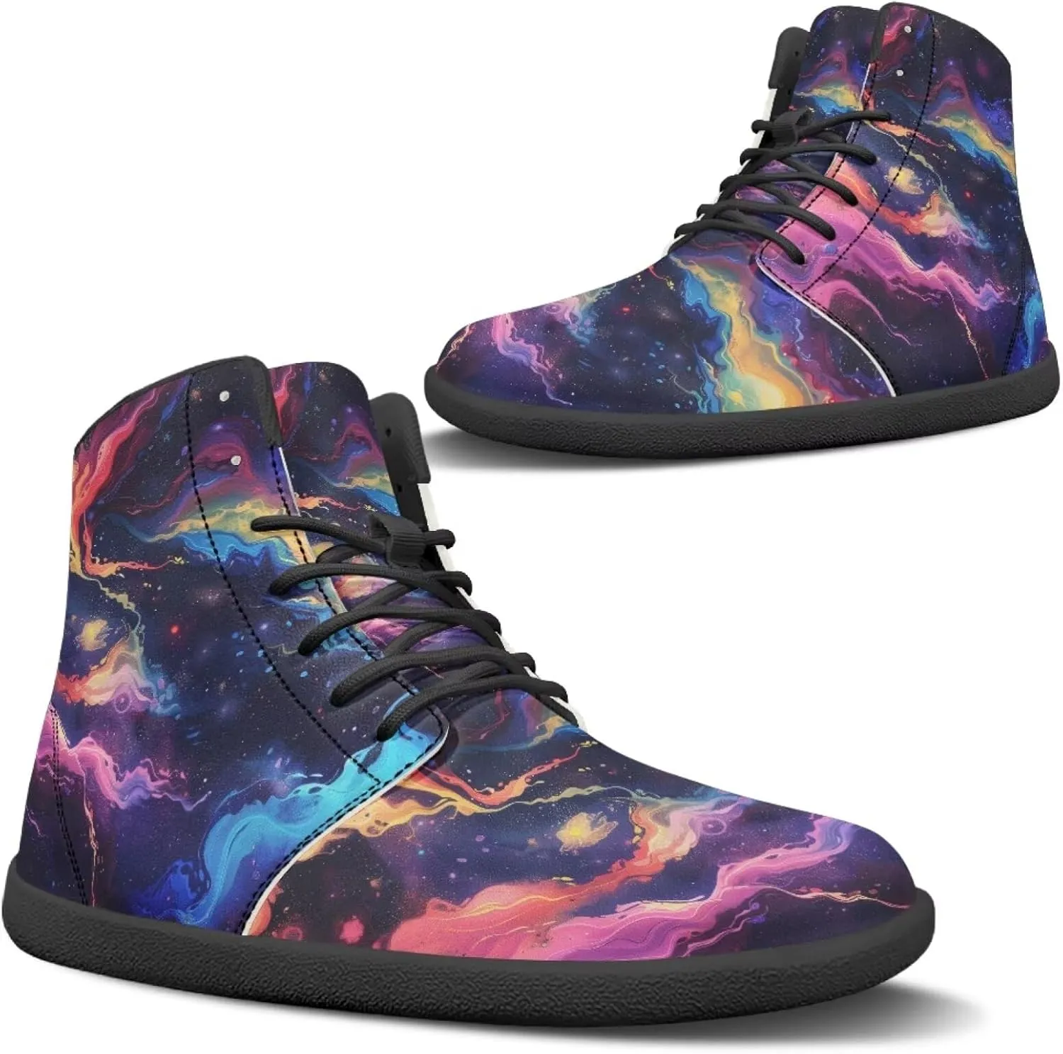 JoyLamoria Womens High Top Sneakers with Marble Painted Walking Tennis Shoes Lace up Leather Minimalist Shoes for Outdoor