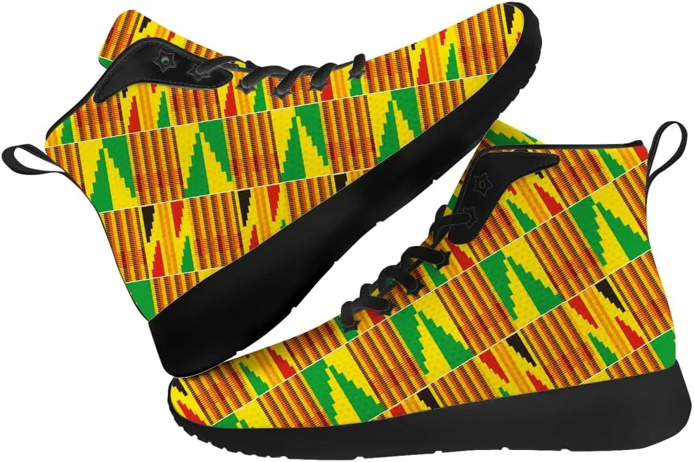 Kente Shoes for Women Men African Kente High Top Sneakers Running Walking Shoes Gifts for Men Women