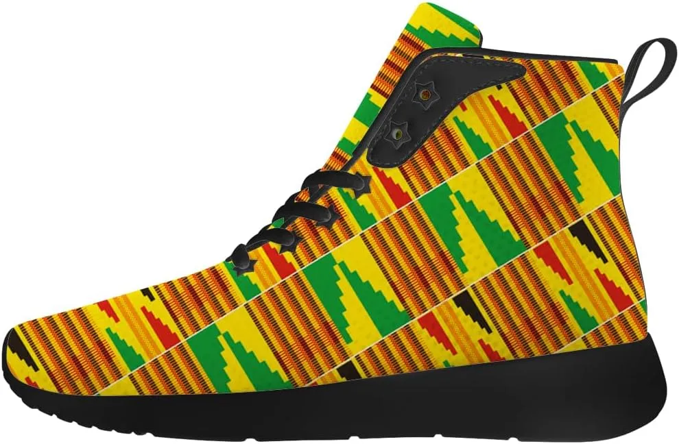 Kente Shoes for Women Men African Kente High Top Sneakers Running Walking Shoes Gifts for Men Women