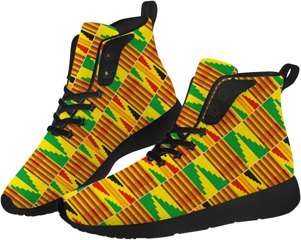 Kente Shoes for Women Men African Kente High Top Sneakers Running Walking Shoes Gifts for Men Women