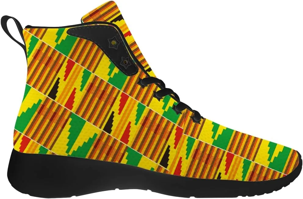 Kente Shoes for Women Men African Kente High Top Sneakers Running Walking Shoes Gifts for Men Women