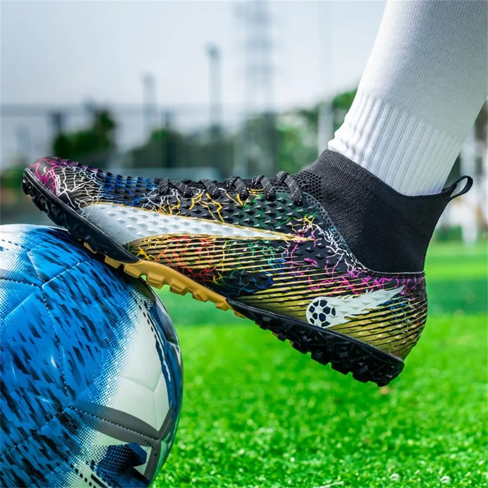 Kids Soccer Shoes Indoor Futsal Turf Youth Soccer Cleats Boys TF High-Top Football Boots for Training Outdoor Indoor Golden