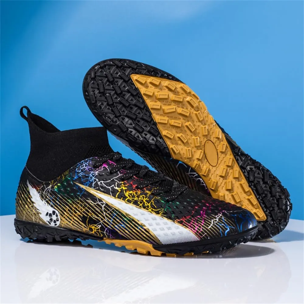 Kids Soccer Shoes Indoor Futsal Turf Youth Soccer Cleats Boys TF High-Top Football Boots for Training Outdoor Indoor Golden