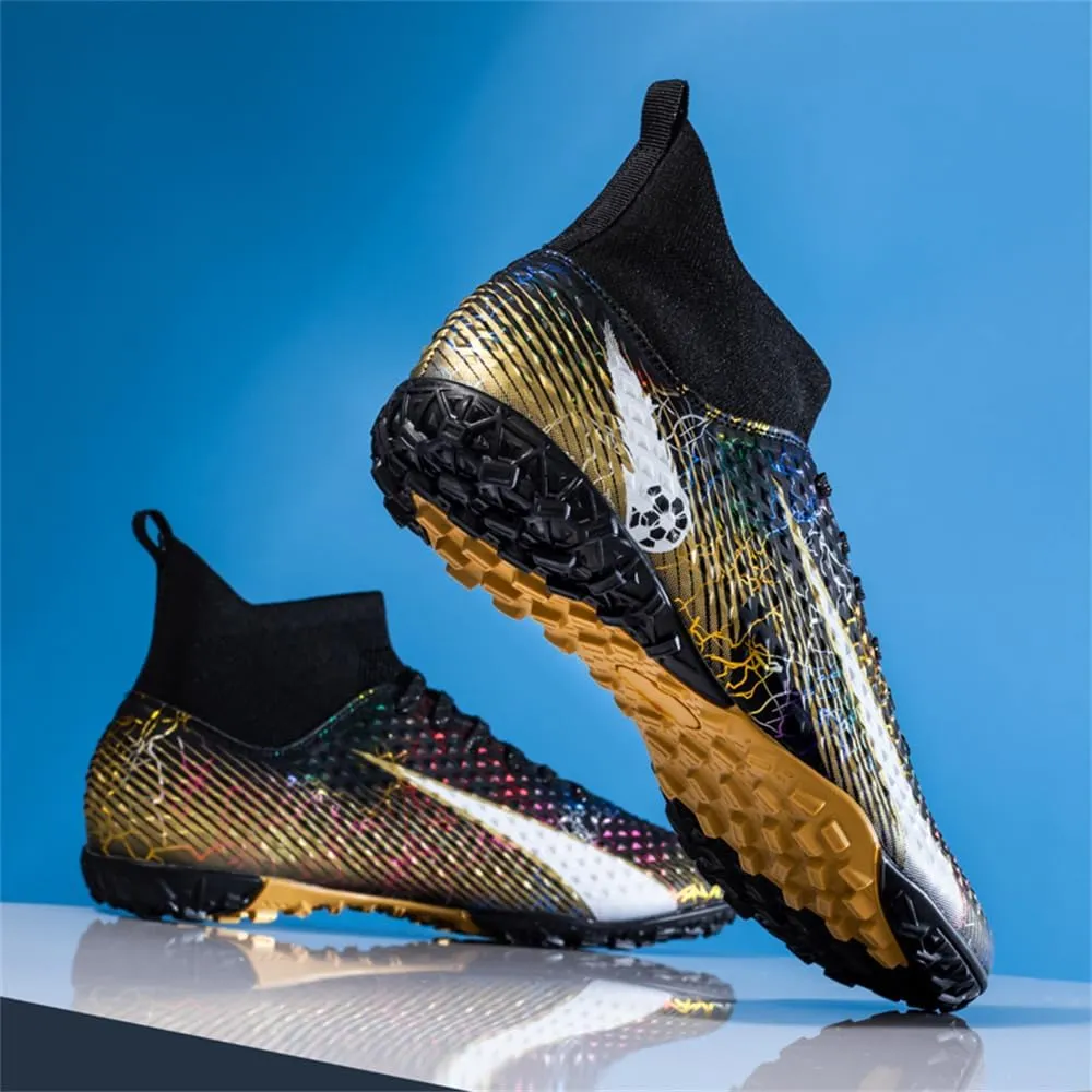 Kids Soccer Shoes Indoor Futsal Turf Youth Soccer Cleats Boys TF High-Top Football Boots for Training Outdoor Indoor Golden
