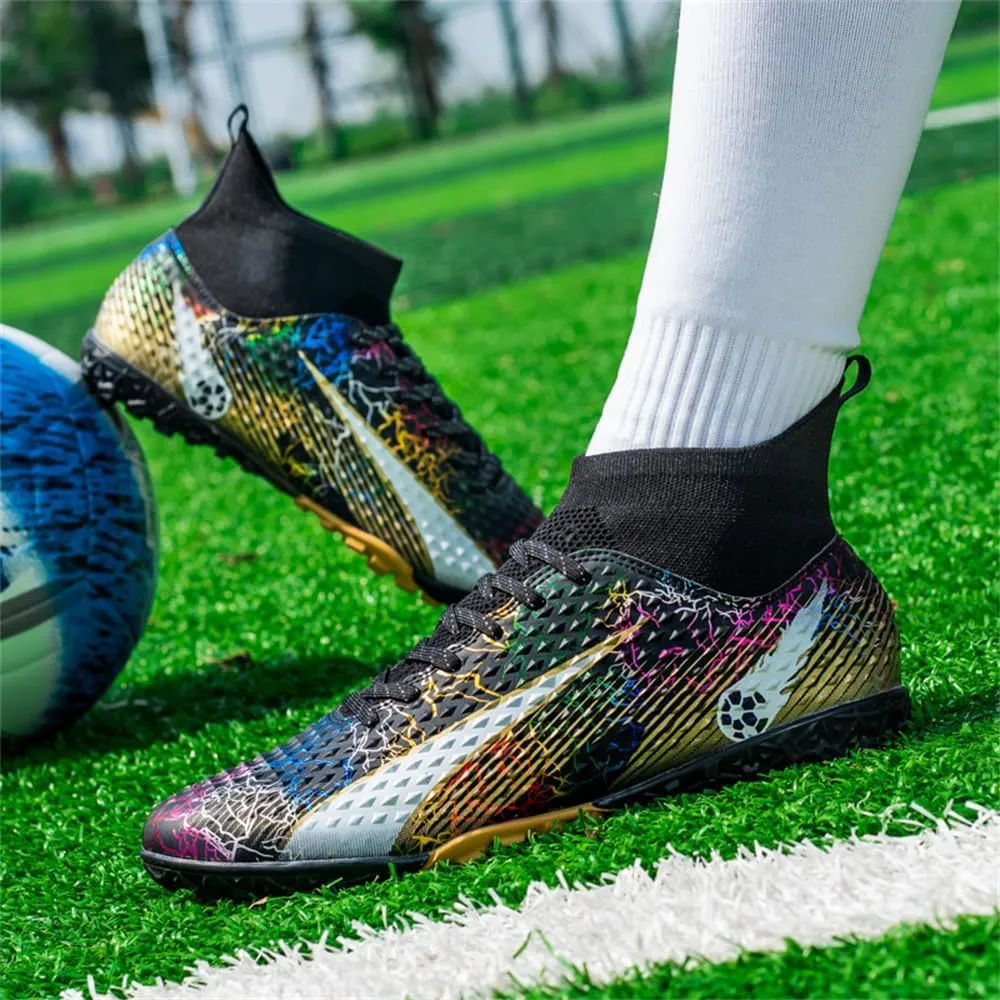 Kids Soccer Shoes Indoor Futsal Turf Youth Soccer Cleats Boys TF High-Top Football Boots for Training Outdoor Indoor Golden