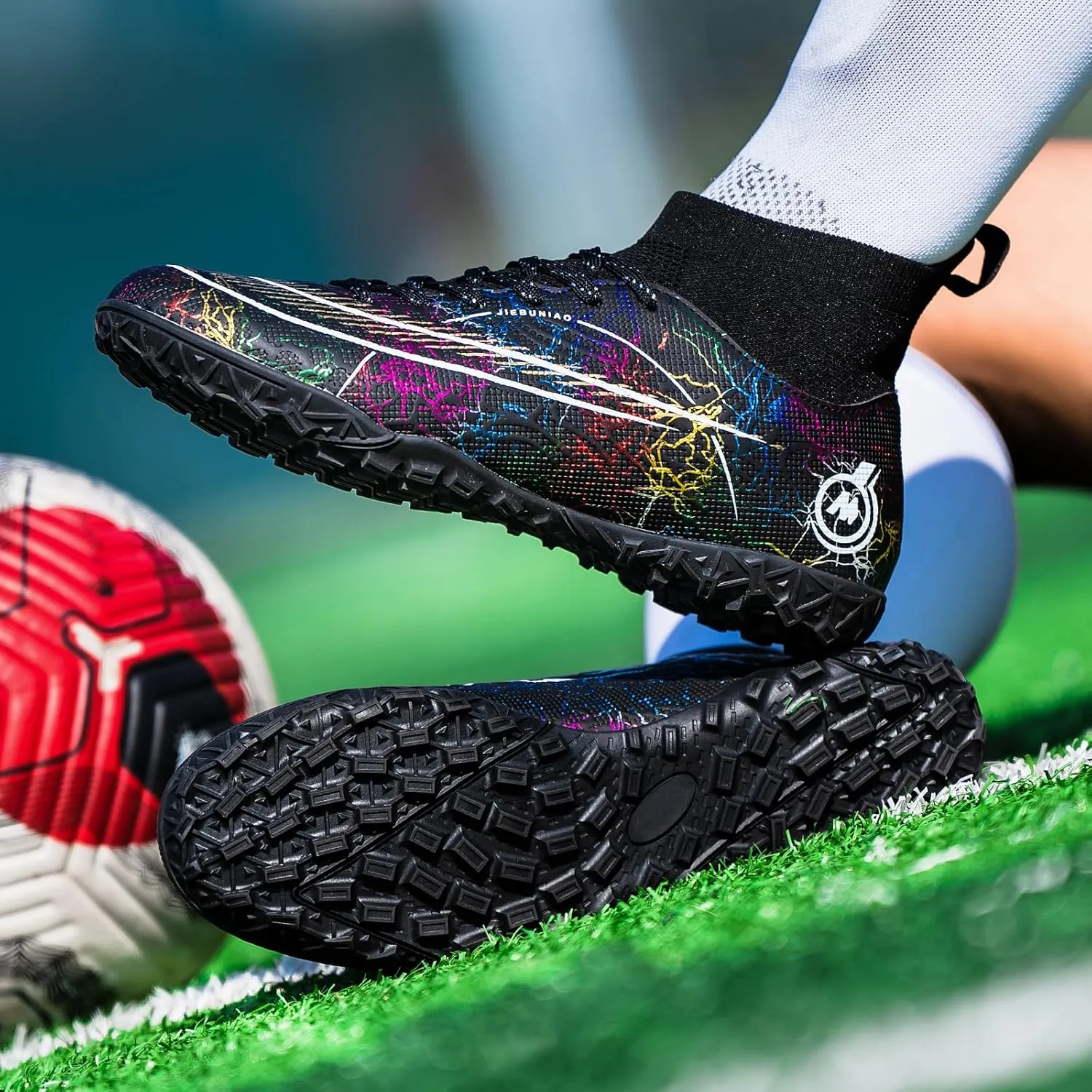 Kids Soccer Shoes Indoor Futsal Turf Youth Soccer Cleats Boys TF High-Top Football Boots for Training Outdoor Indoor