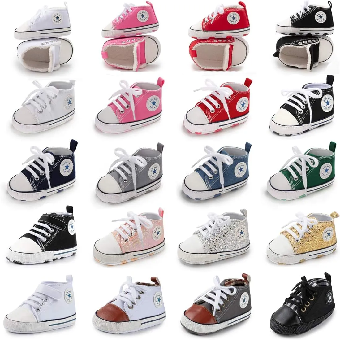 KIDSUN Unisex Baby Boys Girls High Top Sneaker Soft Anti-Slip Sole Newborn Infant First Walkers Canvas Denim Shoes