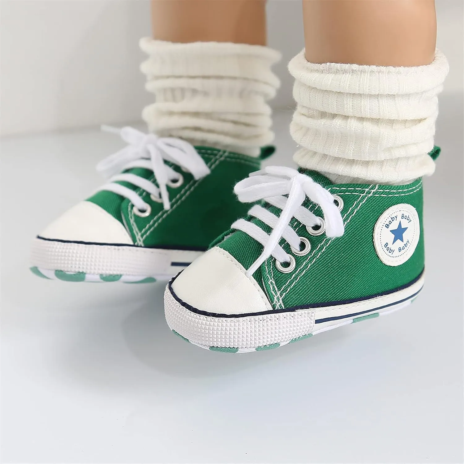 KIDSUN Unisex Baby Boys Girls High Top Sneaker Soft Anti-Slip Sole Newborn Infant First Walkers Canvas Denim Shoes