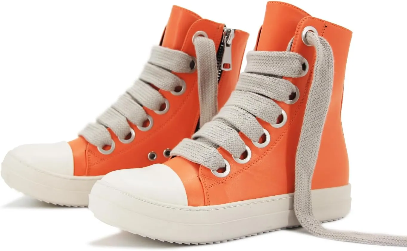 Kluolandi Fashion High Top Sneakers for Women Wide Lace Up Black White Platform Sneaker Shoes with Zipper