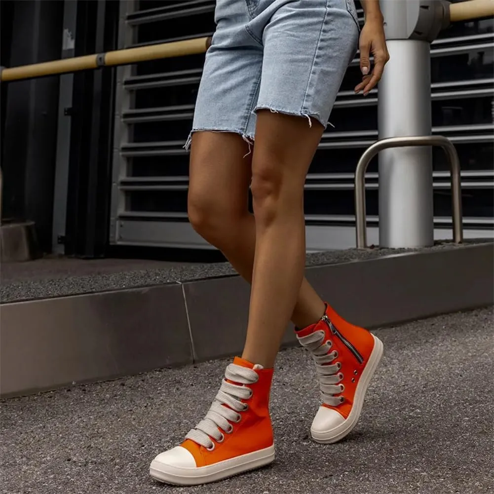 Kluolandi Fashion High Top Sneakers for Women Wide Lace Up Black White Platform Sneaker Shoes with Zipper