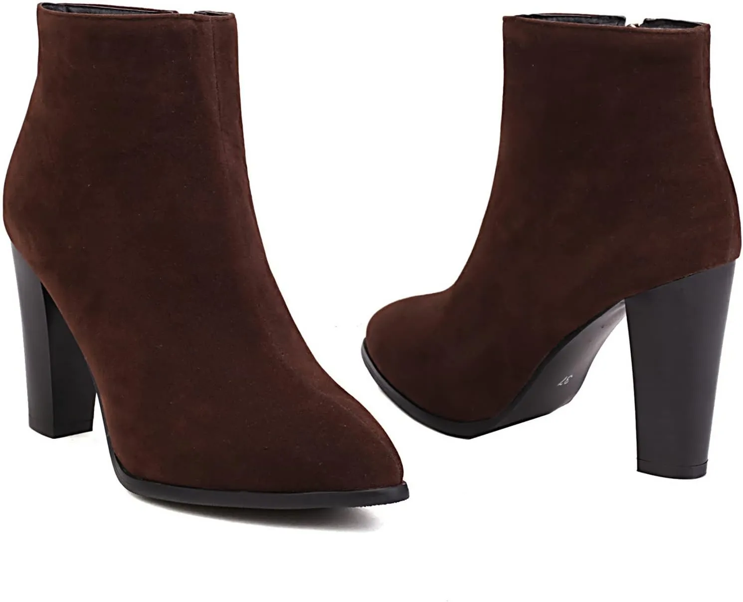 KysBloes Women Faux Suede Pointed Toe Ankle Boots Block High Heel Booties Side Zip Winter Shoes