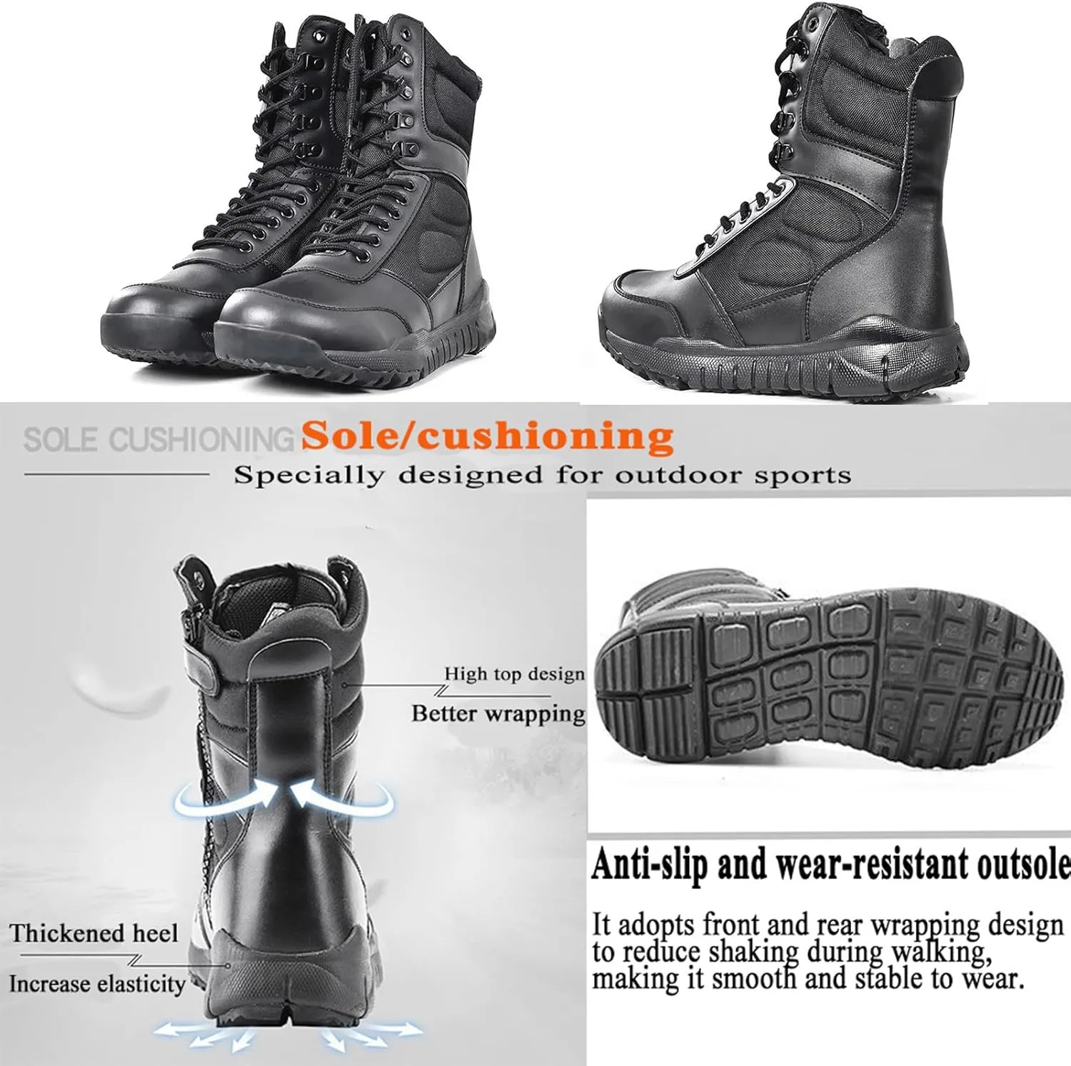 Man Tactical Military Boots Black Men's Shoes Desert Combat Army Outdoor Hiking Shoes Side zipper