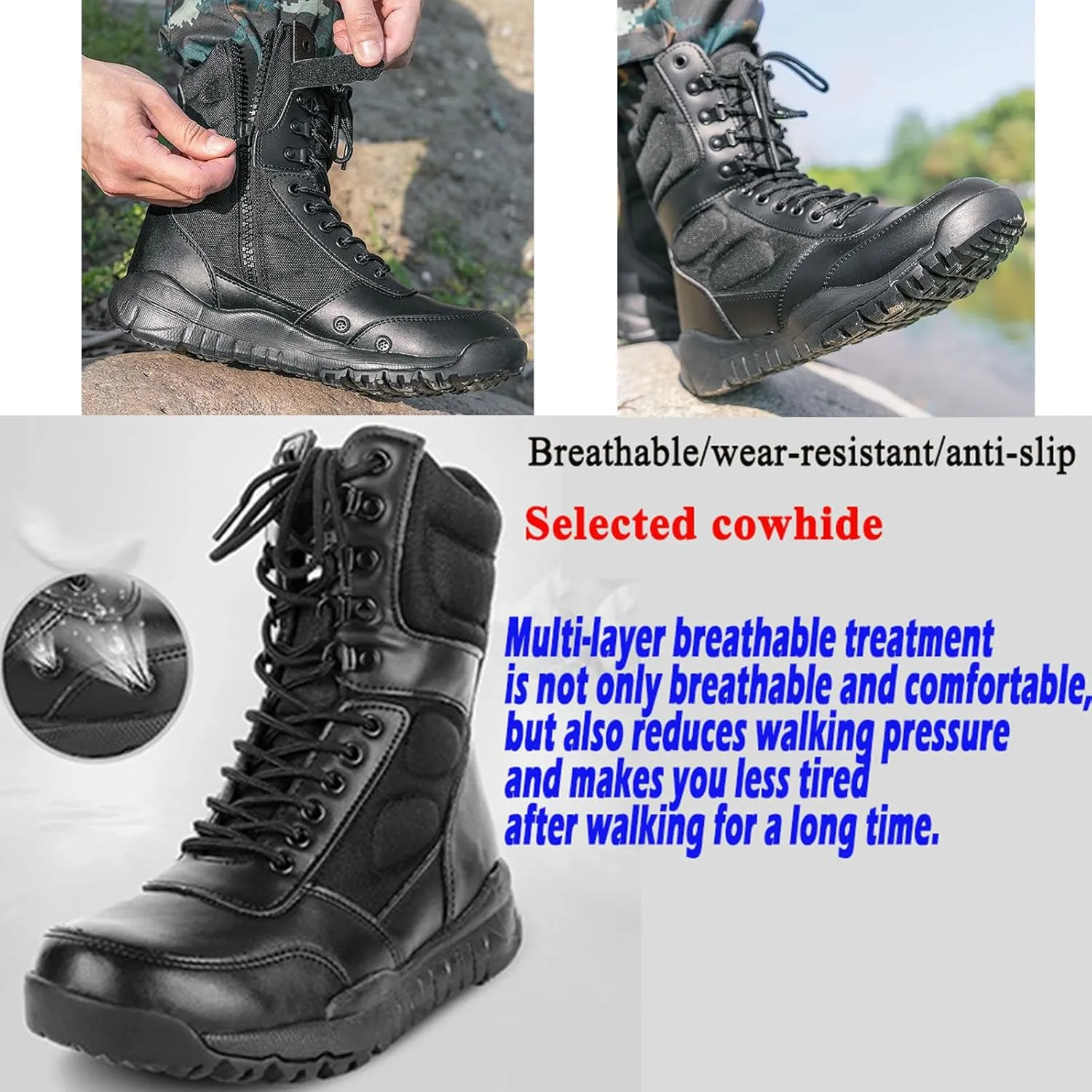 Man Tactical Military Boots Black Men's Shoes Desert Combat Army Outdoor Hiking Shoes Side zipper