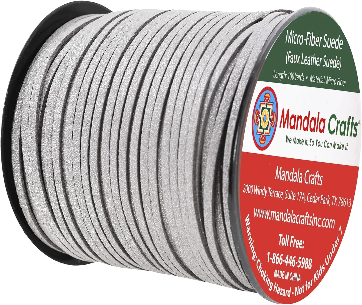 Mandala Crafts Glittery Silver Faux Suede Cord for Jewelry Making - 2.65mm 100 Yards Flat Vegan Leather Strings Laces Strips for Bracelets, Necklaces, DIY Crafts, and Dream Catchers Supplies
