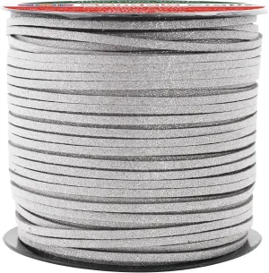 Mandala Crafts Glittery Silver Faux Suede Cord for Jewelry Making - 2.65mm 100 Yards Flat Vegan Leather Strings Laces Strips for Bracelets, Necklaces, DIY Crafts, and Dream Catchers Supplies