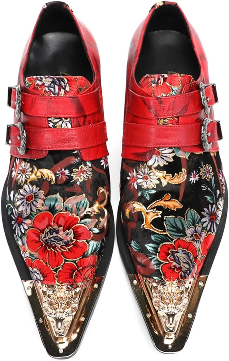 Mens Dress Shoes, Cowhide Brogue Carved Loafers Plus Size Slip on Casual Business Low Top Metal Toe Breathable Genuine Leather Shoes