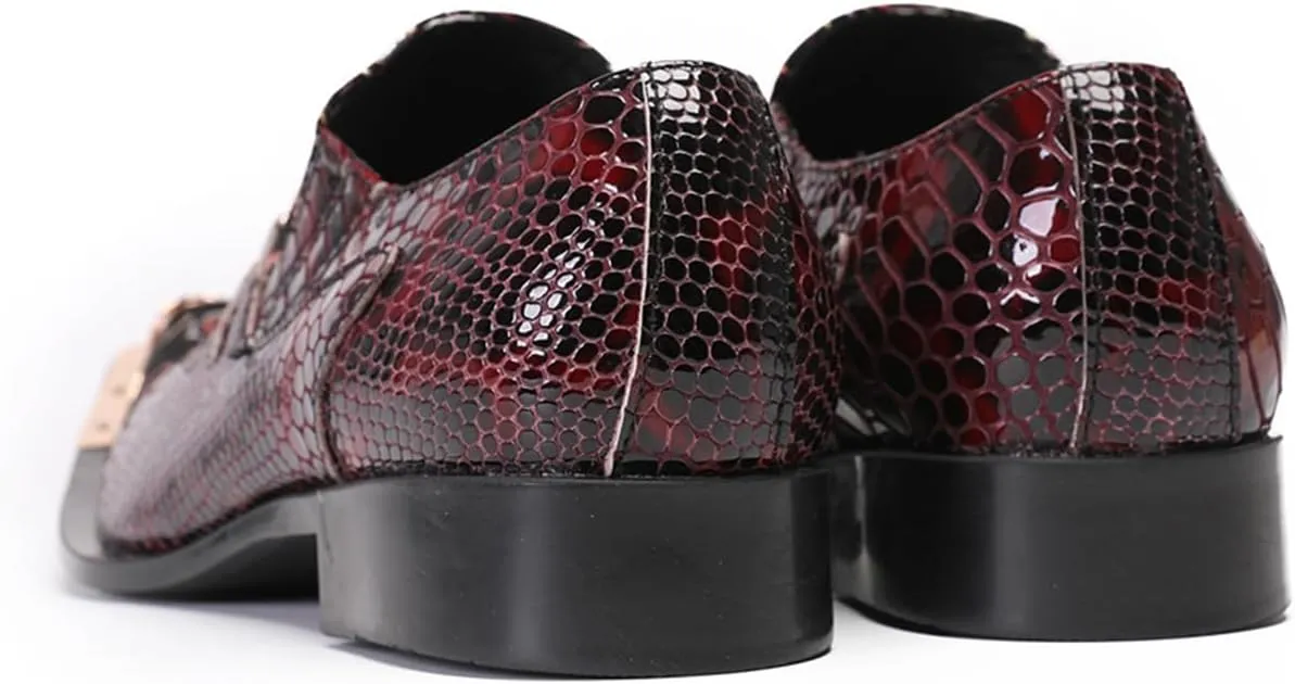 Mens Dress Shoes, Cowhide Loafers Plus Size Handmade Shoes Retro Crocodile Pattern Slip on Casual Business Low Top Metal Toe Breathable Groom Shoes,37 EU,Red