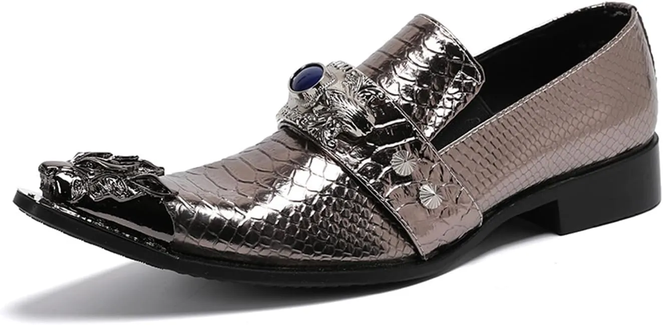 Mens Dress Shoes, Loafers Cowhide Shoes Genuine Leather Large Size Low Top Metal Toe Slip-Ons Breathable Comfortable Casual Shoes