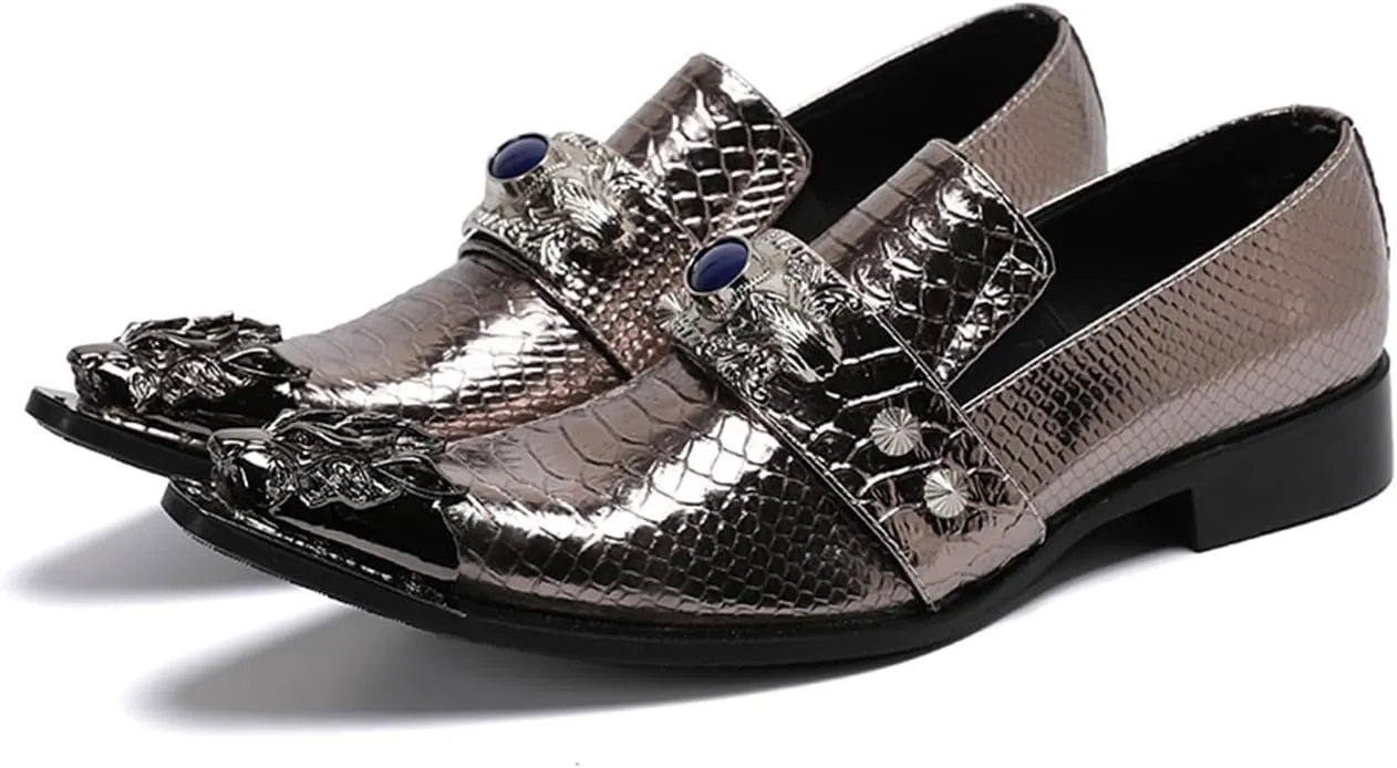 Mens Dress Shoes, Loafers Cowhide Shoes Genuine Leather Large Size Low Top Metal Toe Slip-Ons Breathable Comfortable Casual Shoes