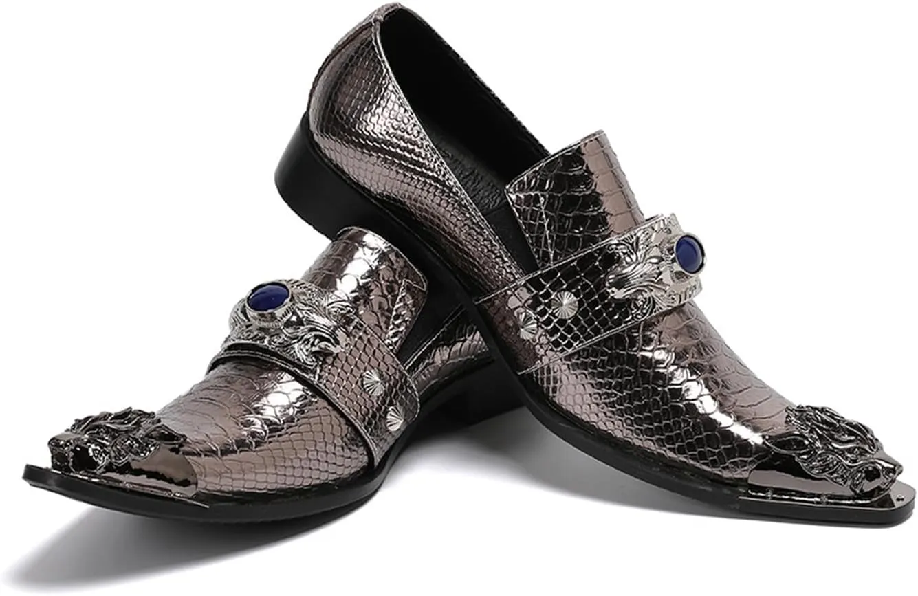 Mens Dress Shoes, Loafers Cowhide Shoes Genuine Leather Large Size Low Top Metal Toe Slip-Ons Breathable Comfortable Casual Shoes